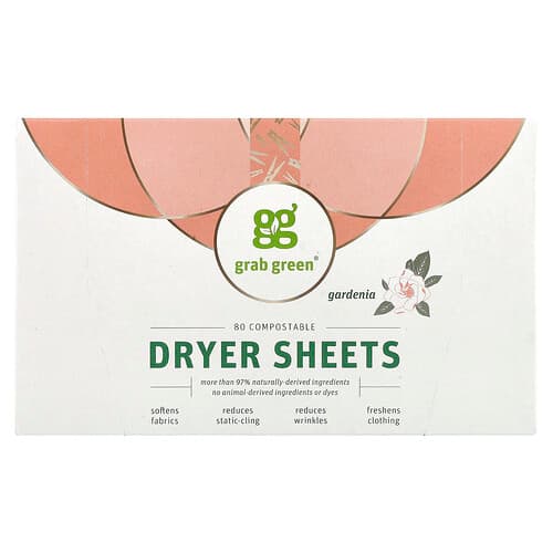 Grab Green, Droogtrommeldoekjes, Gardenia, 80 composteerbare doekjes