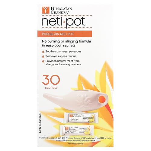 Himalayan Chandra, Porseleinen Neti pot met Neti zoutzakjes, 2.16 g