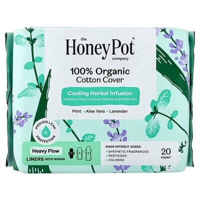 The Honey Pot Company, Hoesjes, inlegvellen met vleugels, 100% biologisch katoen, zwaar, 20 stuks