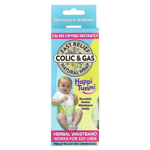 Happi Tummi, Snelle verlichting van koliek en gas, natuurlijke wikkel, baby's tot 36 maanden, groen, 1 wikkel en 1 kruidenzakje