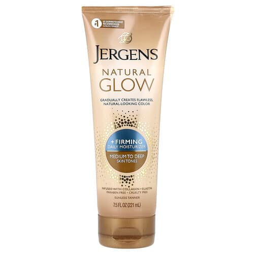 Jergens, Natuurlijke gloed, verstevigende dagelijkse vochtinbrengende crème, medium tot diep, 7,5 fl oz (221 ml)