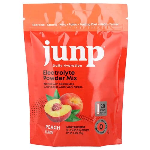 JUNP Hydration, Elektrolytenpoedermix, perzik, 20 stickverpakkingen, elk 0,14 oz (3,9 g)