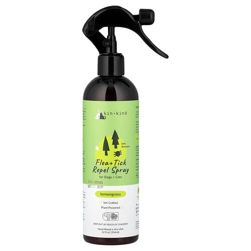 Kin+Kind, Vlooien- en tekenwerende spray voor honden en katten, citroengras, 354 ml