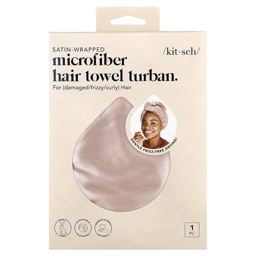 Kitsch, Haarhanddoek/turban van met satijn omwikkelde microvezel, blush, 1 handdoek