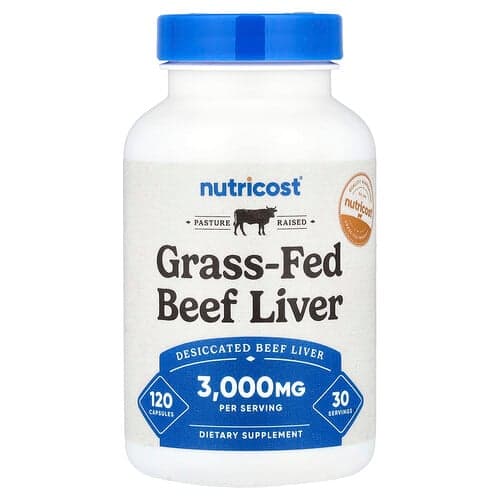 Nutricost, Runderlever van grasgevoerde runderen, 120 capsules (750 mg per capsule)