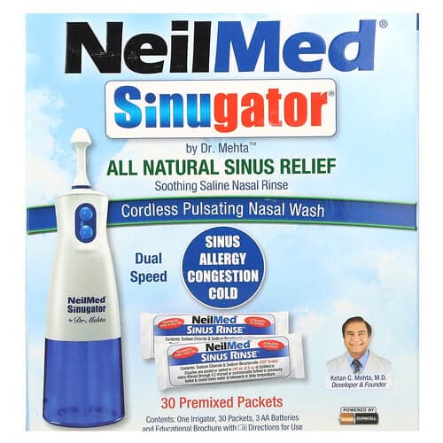 NeilMed, Sinugator®, draadloze pulserende neusspoeling, 3-delige set