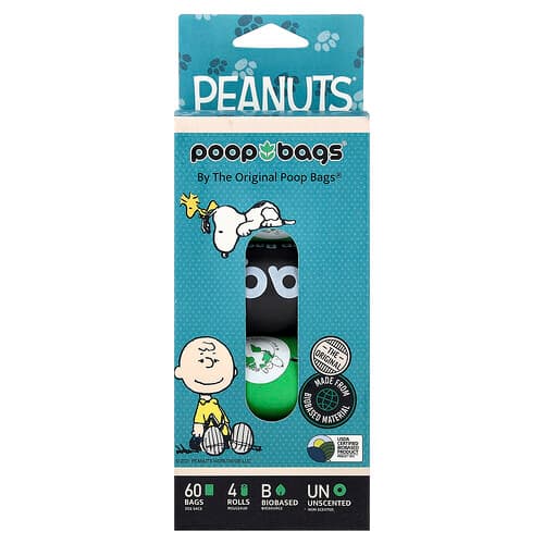 Original Poop Bags, Peanuts®, ongeparfumeerd, 4 rollen, 15 zakjes per stuk