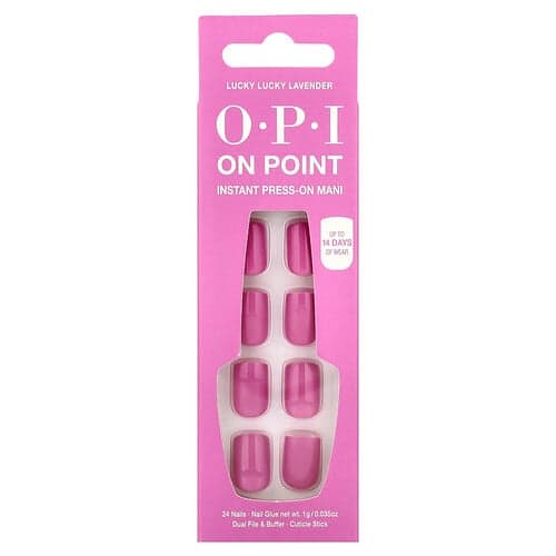 OPI, On Point, Instant Press-On Mani, Korte Lengte, Lucky Lucky Lavender, 27-delige set