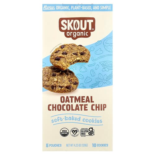 Skout Organic, Zachtgebakken koekjes, havermoutchocoladechip, 5 zakjes, 2 koekjes (24 g) per stuk