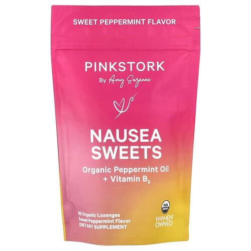 Pink Stork, Misselijkheidssnoepjes, zoete pepermunt, 30 biologische zuigtabletten