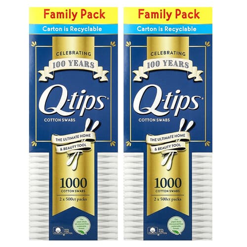 Q-tips, Wattenstaafjes, familieverpakking, 2 stuks, elk 500 wattenstaafjes