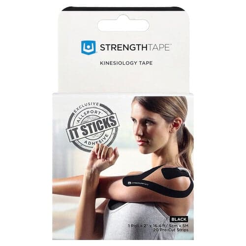 Strengthtape, Kinesiologie Tape, Zwart, 20 Voorgesneden Strips