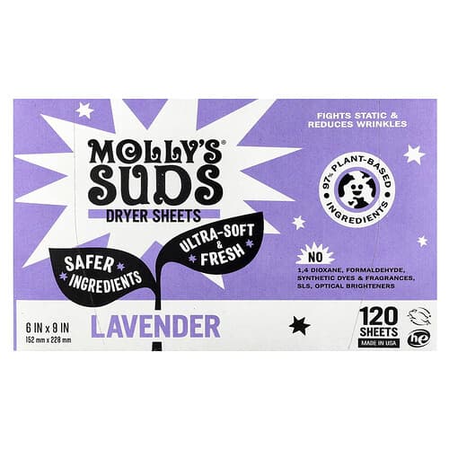 Molly's Suds, Droogtrommeldoekjes, lavendel, 120 vel
