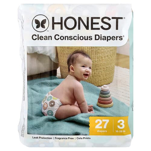 The Honest Company, Clean Conscious Diapers™, maat 3, 16-28 lbs, Cactus Cuties, 27 luiers