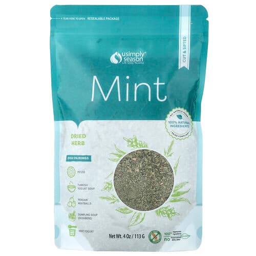 USimplySeason, Gedroogd Kruid, Munt, Gesneden & Gezeefd, 4 oz (113 g)