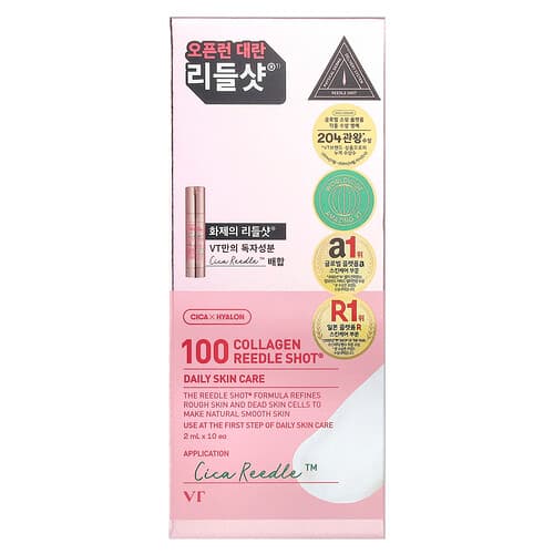 VT Cosmetics, 100 Collageen Reedle Shot®, 10 stuks, 2 ml per stuk