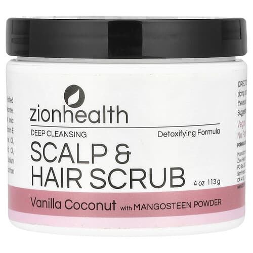Zion Health, Diepreinigende hoofdhuid- en haarscrub, vanille-kokos, 113 g