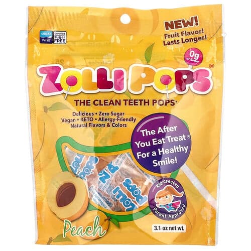 Zollipops, De Clean Teeth Pops, Perzik, 88 g