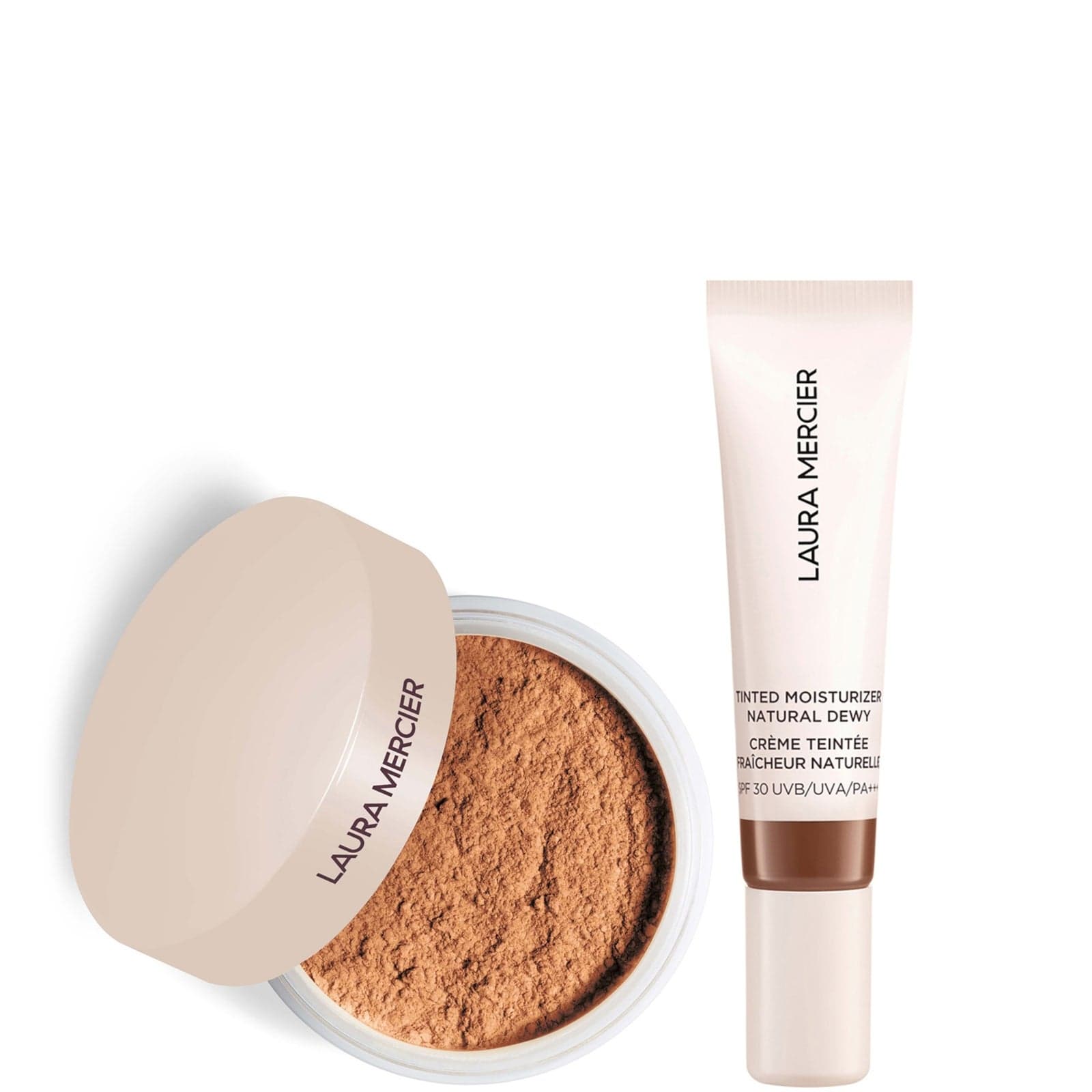 Laura Mercier Mini Translucent Loose Setting Powder Ultra Blur and Travel Size Tinted Moisturiser Dewy Duo (various shades) - 6N Umber