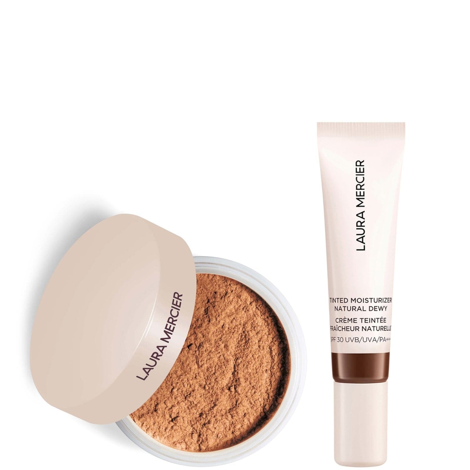 Laura Mercier Mini Translucent Loose Setting Powder Ultra Blur and Travel Size Tinted Moisturiser Dewy Duo (various shades) - 7N Mahogany