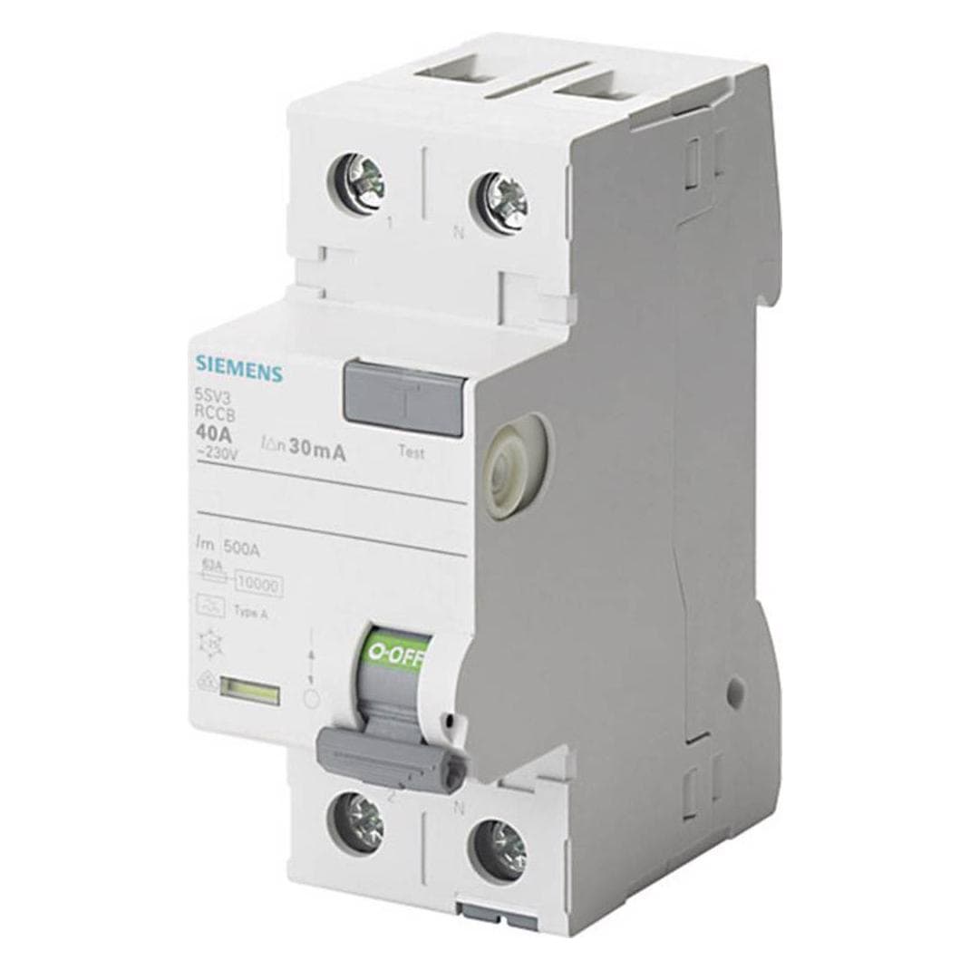 Siemens, FI stroomonderbreker, RCD type 40A Npol. 00mA 230V 2TE