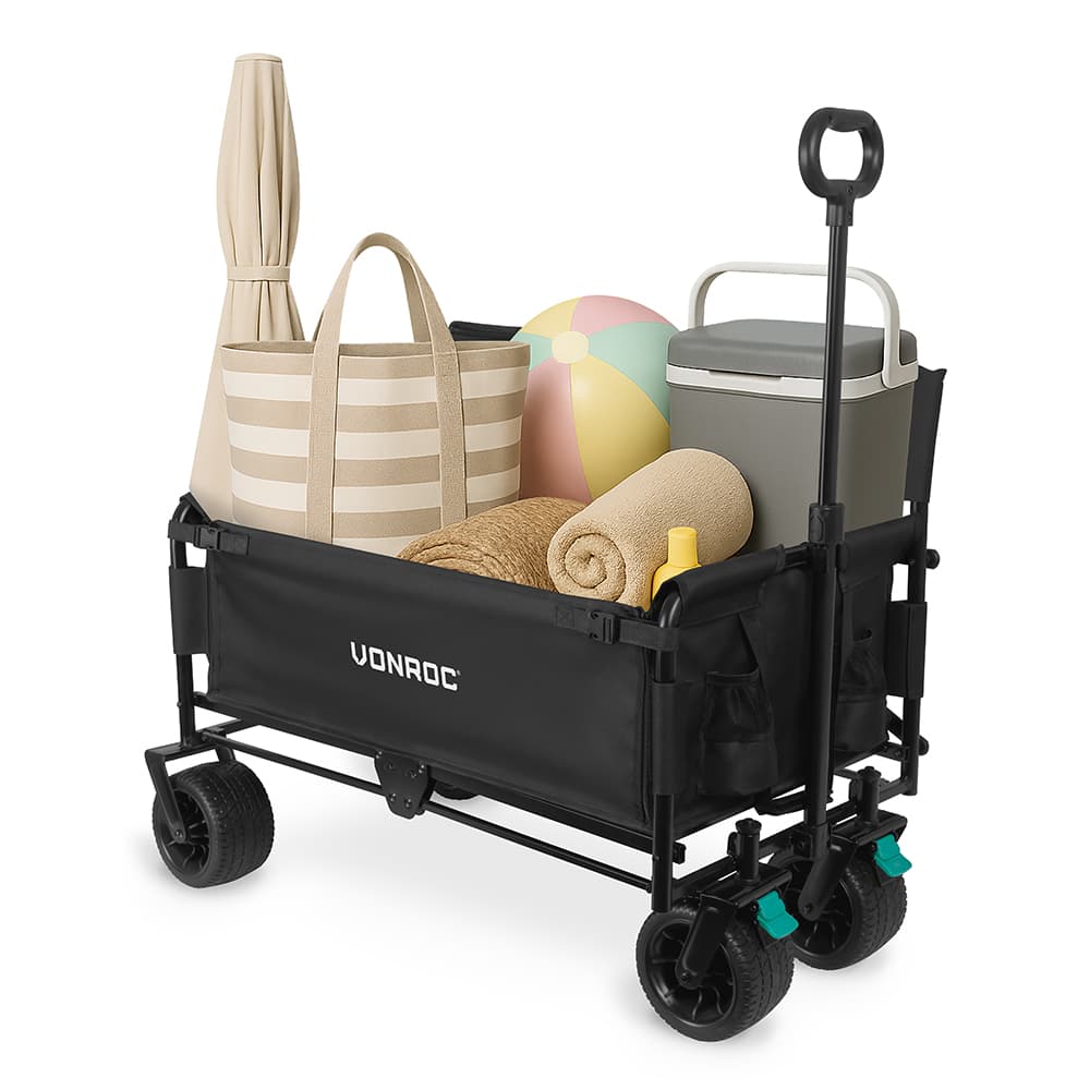 Bolderkar met zitfunctie – opvouwbaar - 120kg – 115 L | Zwart
