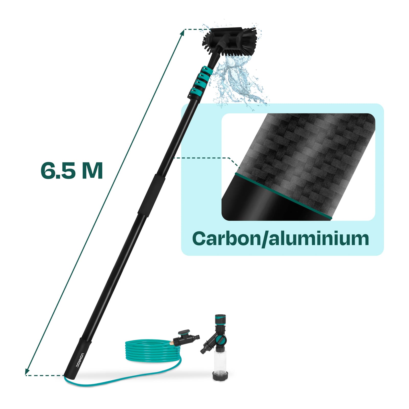 Hybride Telescopische Wasborstel 6,5m en Waterontharder | Complete Set