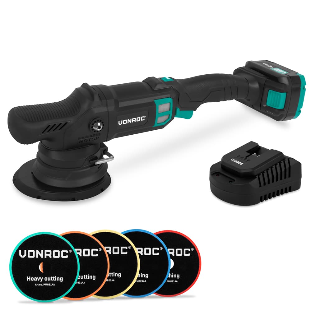 PRO Excentrische Polijstmachine 20V – Ø 150mm | Incl. 4.0Ah Accu, snellader en 5 polijstschijven