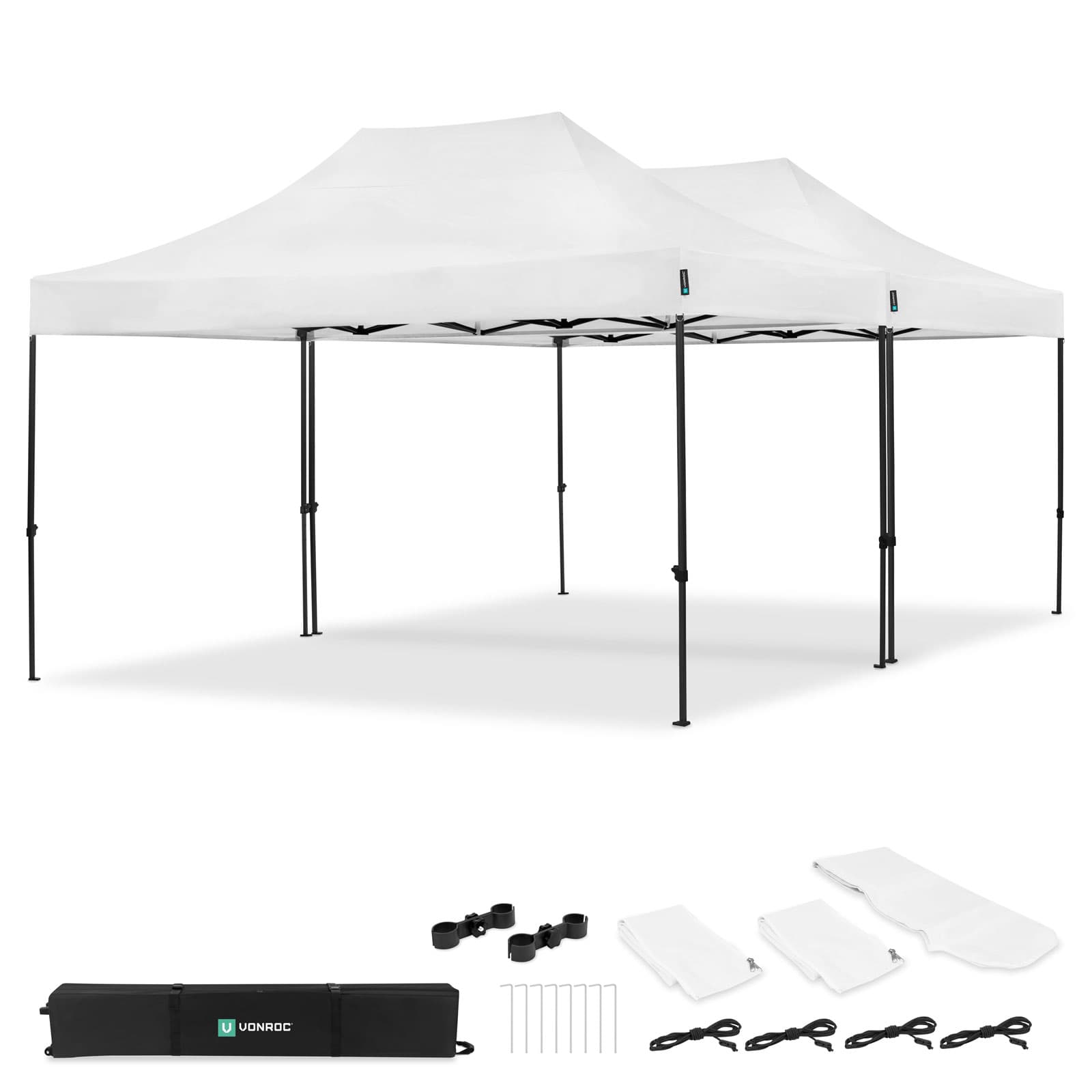 Partytent - 6x4.5 m - Premium easy-up Partytent | set incl. 2x Tent en 1x koppelsysteem – Wit