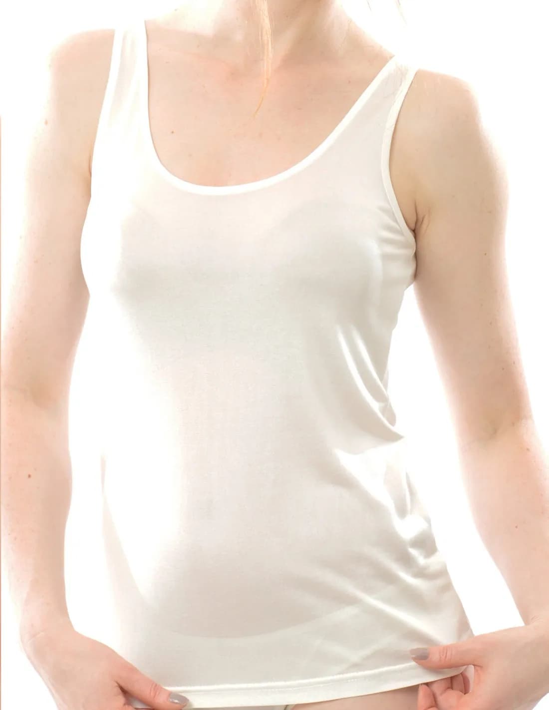 Zijden longtop Alkena Kleur Gebroken wit Maat Extra Large