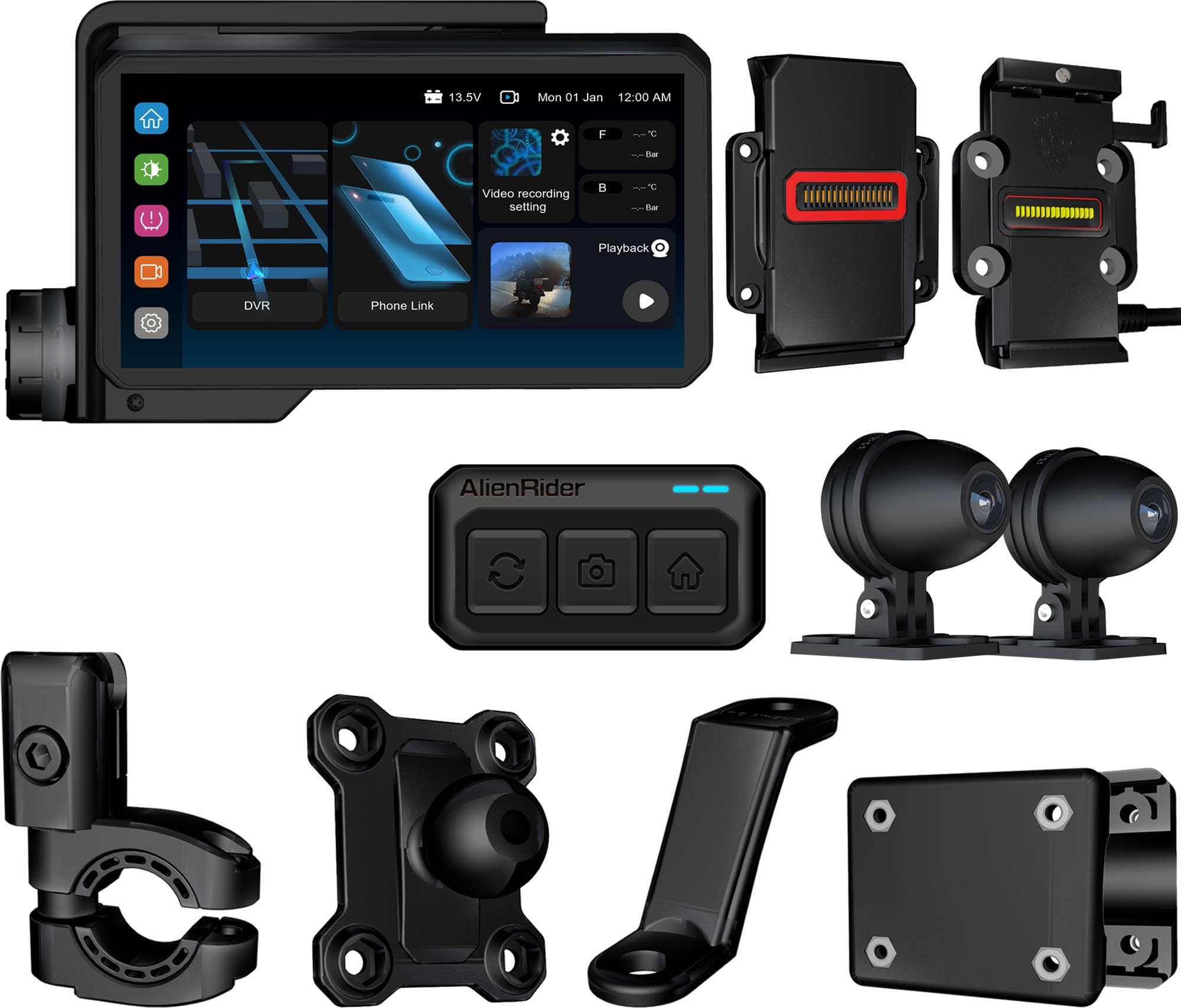 AlienRider M2-QR Bundle 5 Universal Motorcycle Multimedia System Size