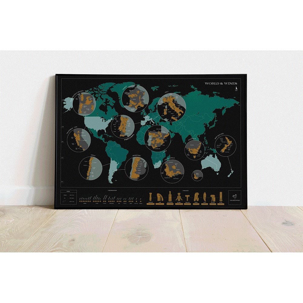 Scratch Map World - Carte du vin | Engelstalig | 70 x 50 cm | 1020 Dég
