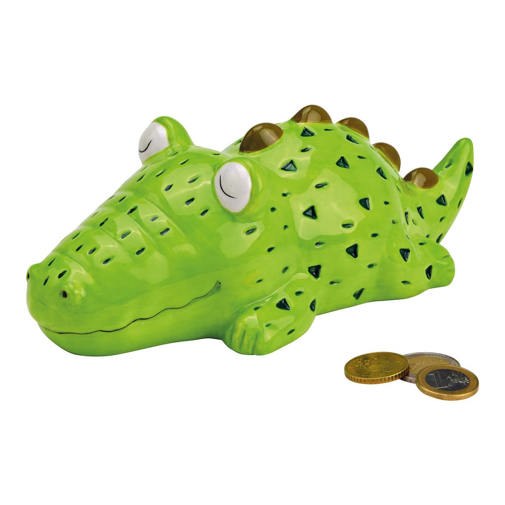 Spaarpot krokodil van keramiek groen (B/H/D) 22x8x11cm