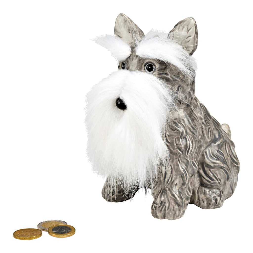 Spaarpot hond van keramiek grijs (B/H/D) 16x17x10cm
