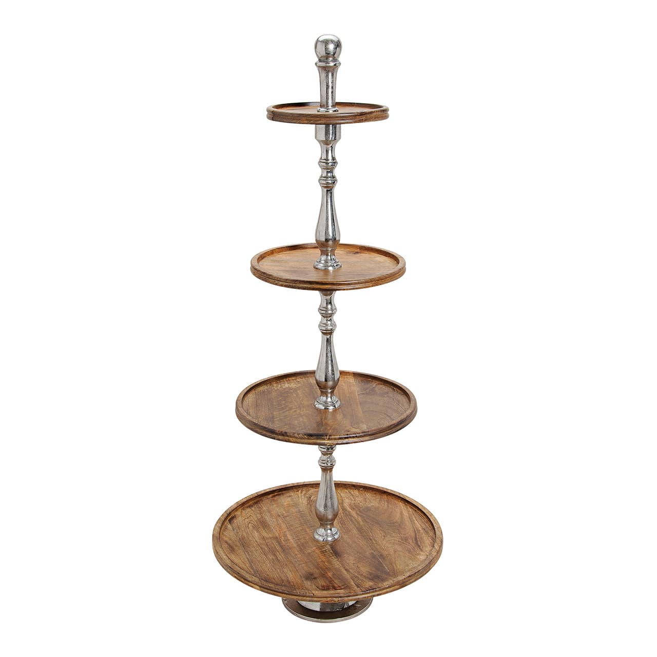 Etagère 4-laags mangohout/metaal bruin (H) 130 cm, Ø 26, 34, 45, 55 cm