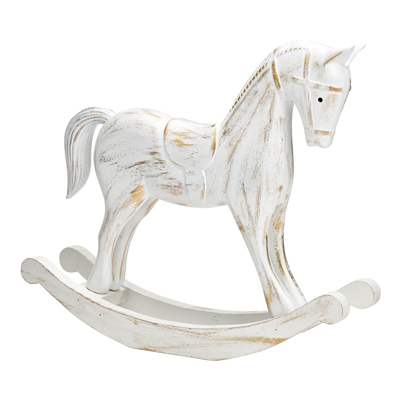 Schommelpaard van hout wit, goud (B/H/D) 37x31x8cm