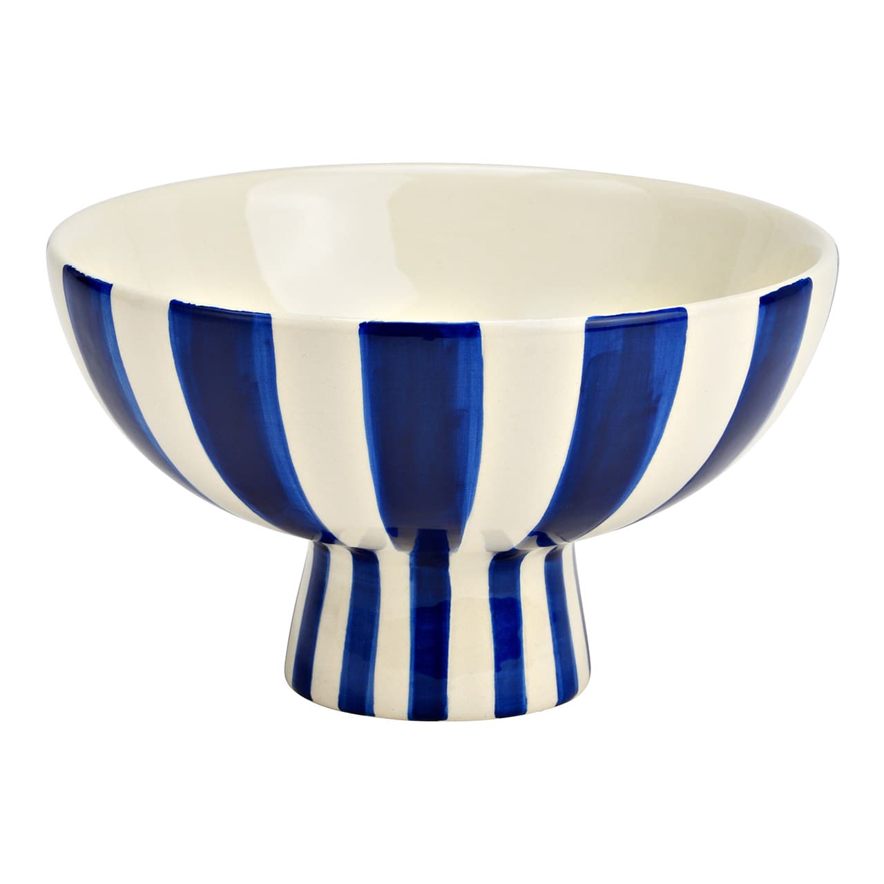 Decoratieve schaal gestreept van keramiek, blauw/wit (B/H/D) 17x10x17cm