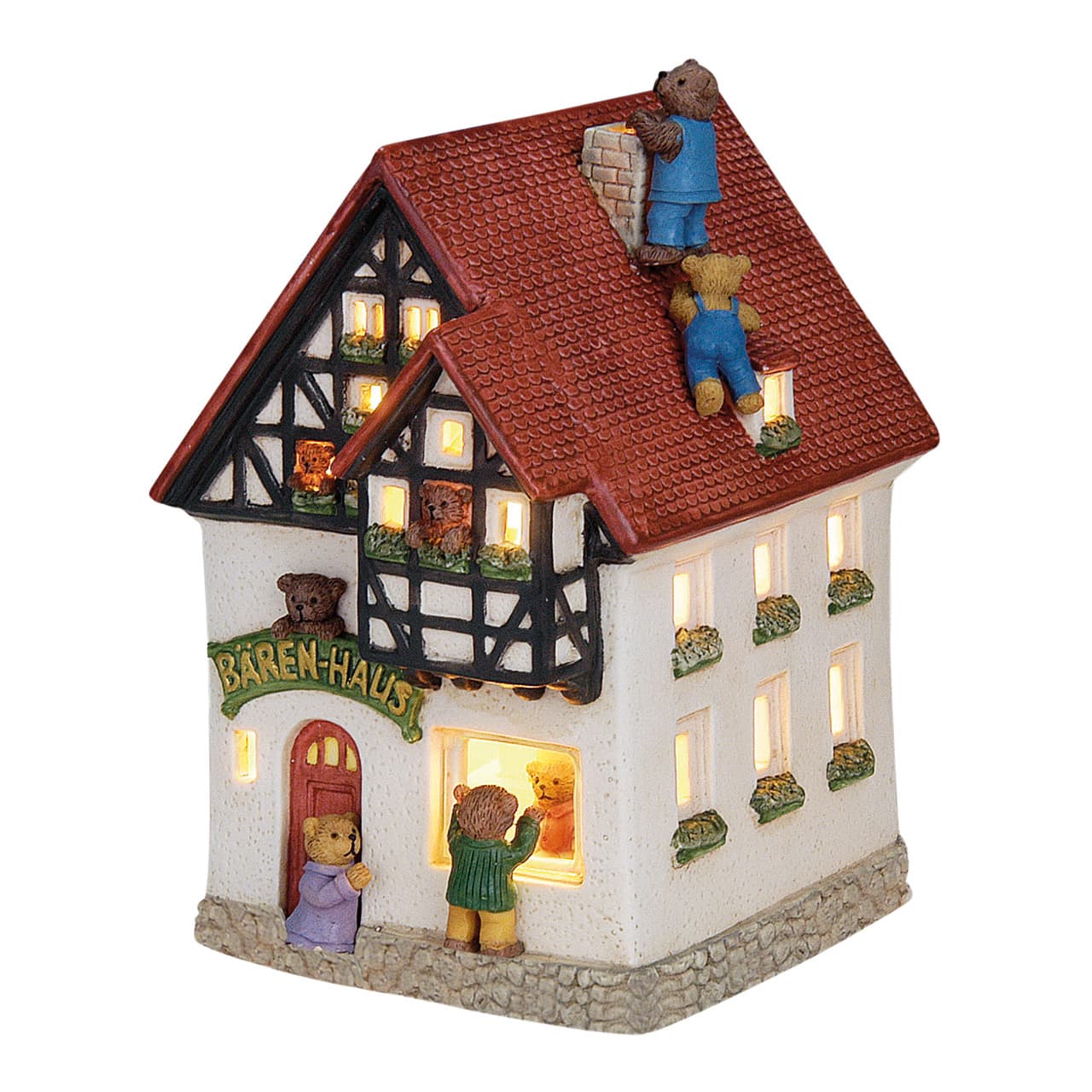 Wurm lichthuis "Berenhuis" van porselein, bont (B/H/D) 12x18x10 cm