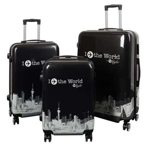 Luggage set - 3 pcs. – Suitcase with motif – New York City – Black – Hard-shell lightweight suitcase with 4 wheels