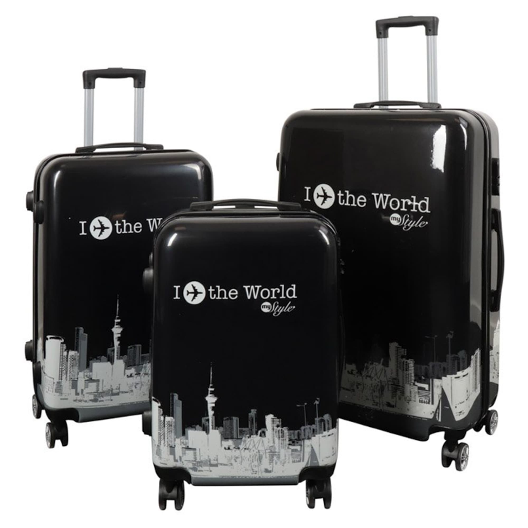Kofferset - 3 stuks Koffer met motief - New York City - Zwart - Hardcase lichtgewicht koffer met 4 wielen