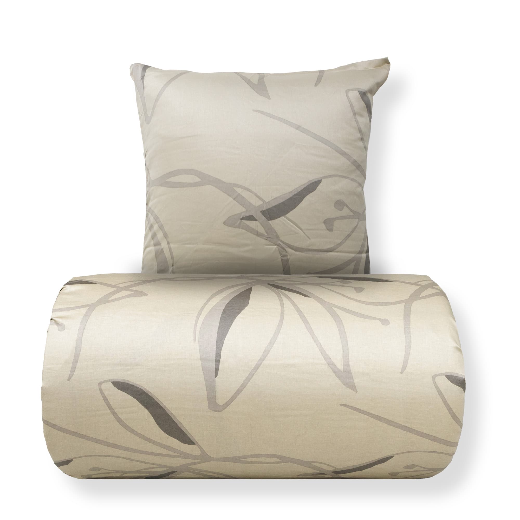 Beddengoed - 100% katoensatijn - Iris - Beige bloemenprint