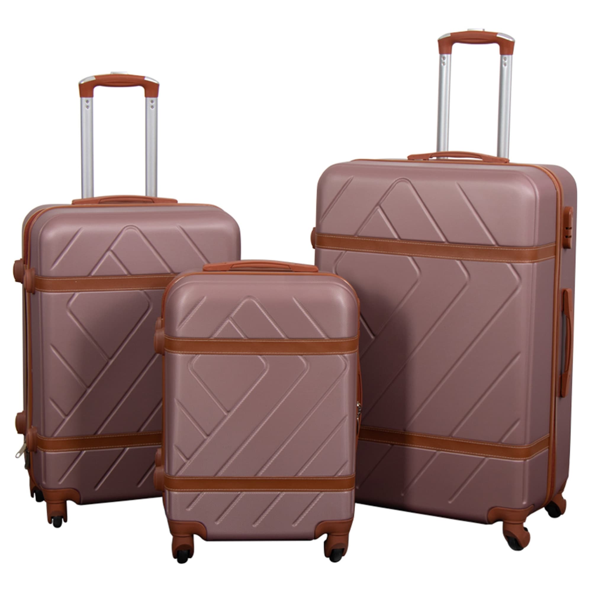 Kofferset - 3 stuks - Hardcase reiskoffers - Retro roze - Lichtgewicht koffers