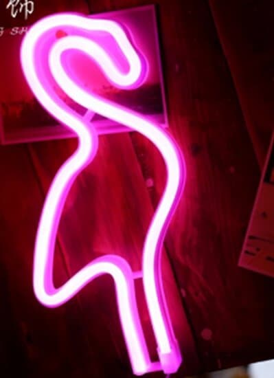 LED Neon Wandlamp "Flamingo", Op Batterijen en USB, 29x14x2cm, Roze