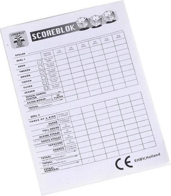 Yahtzee scoreblok (100 vellen) - Longfield Games