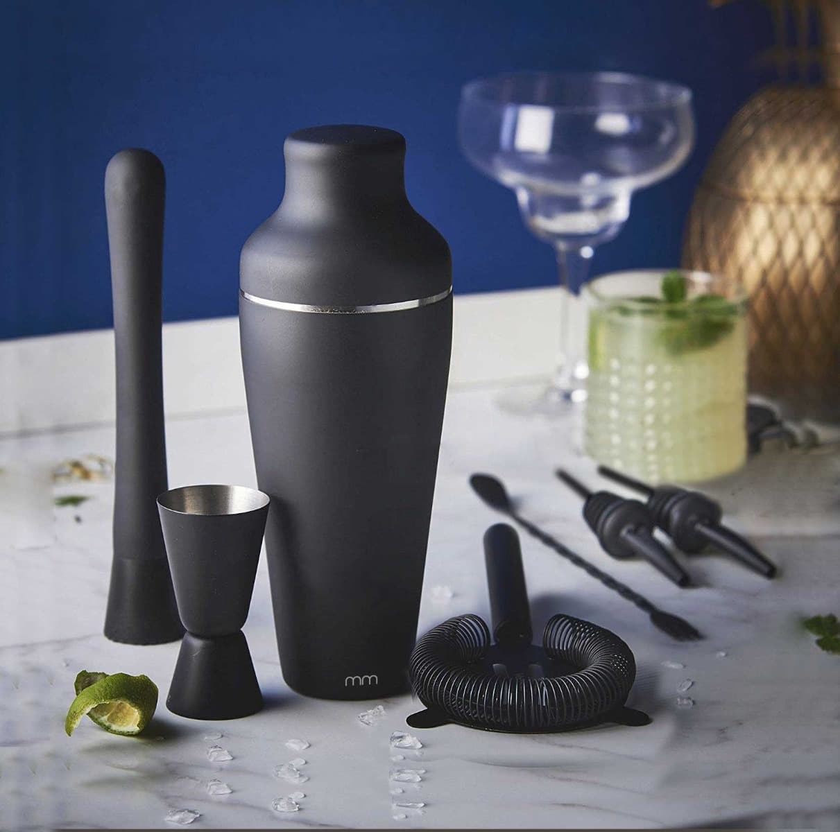 Cocktail Shaker Set - Mat Zwart - 8 Delige Set - 700ml
