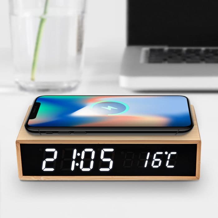 Bamboo Wireless Charger Clock - Alarmfunctie - Draadloze oplader