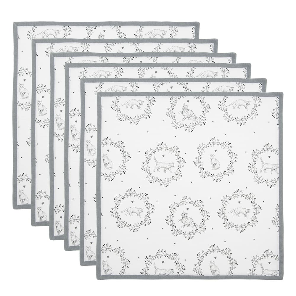 Clayre & Eef Servetten Katoen Set van 6 40x40 cm Wit Grijs Katoen Kat