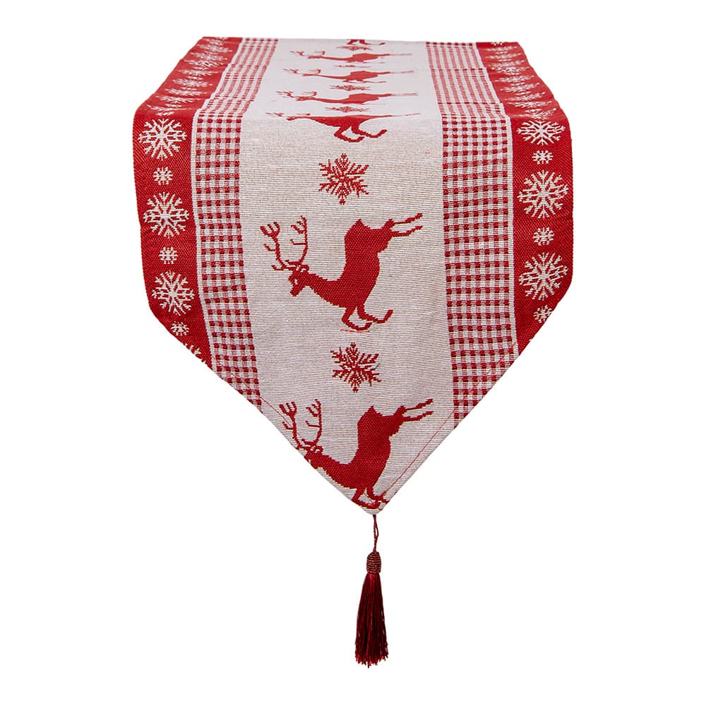 Clayre & Eef Tafelloper Kerst 33x180 cm Rood Polyester
