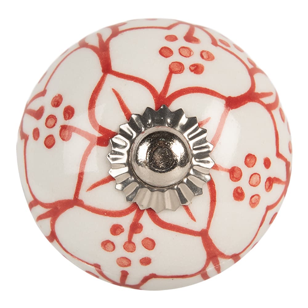 Deurknop Ø 4x4 cm Rood Wit Keramiek