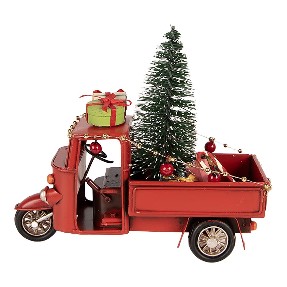 Clayre & Eef Kerstdecoratie Beeld Motor 17x7x14 cm Rood Metaal